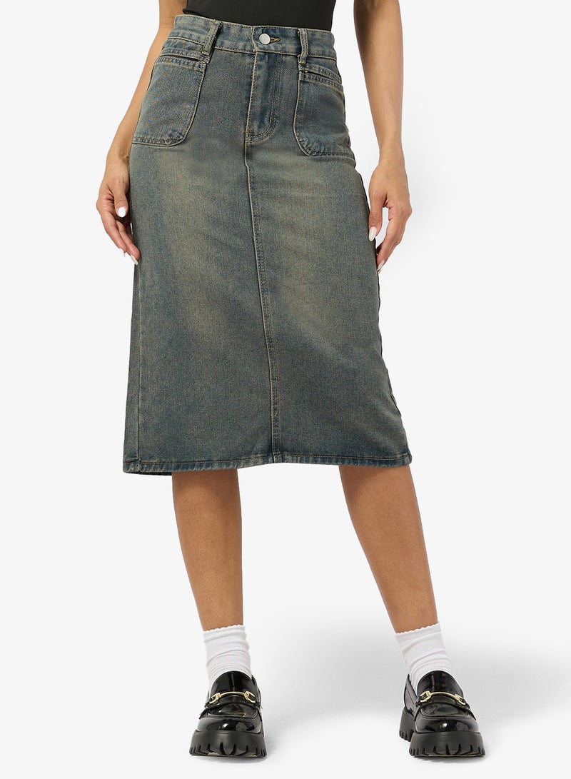 Ginger Denim Straight Fit Midi Skirt - Image 1